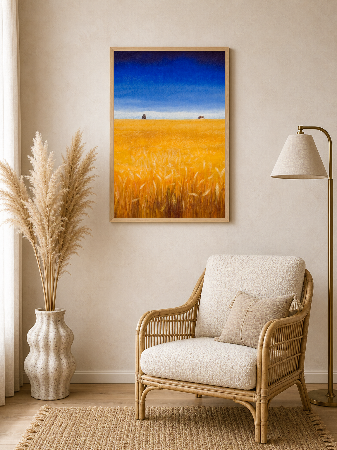 Golden Wheat Field Landscape Wall Art Print - wood framed poster