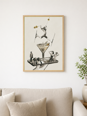 Retro Ski Martini Surreal Wall Art Print - wood framed poster