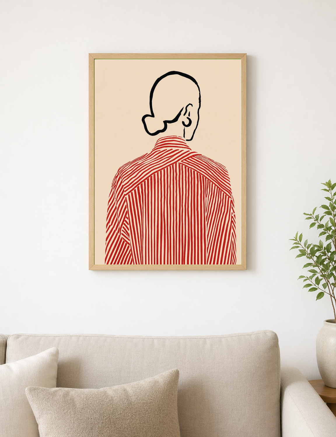 Minimal Line Portrait Red Stripe Wall Art Print - wood framed poster