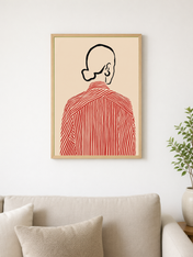 Minimal Line Portrait Red Stripe Wall Art Print - wood framed poster