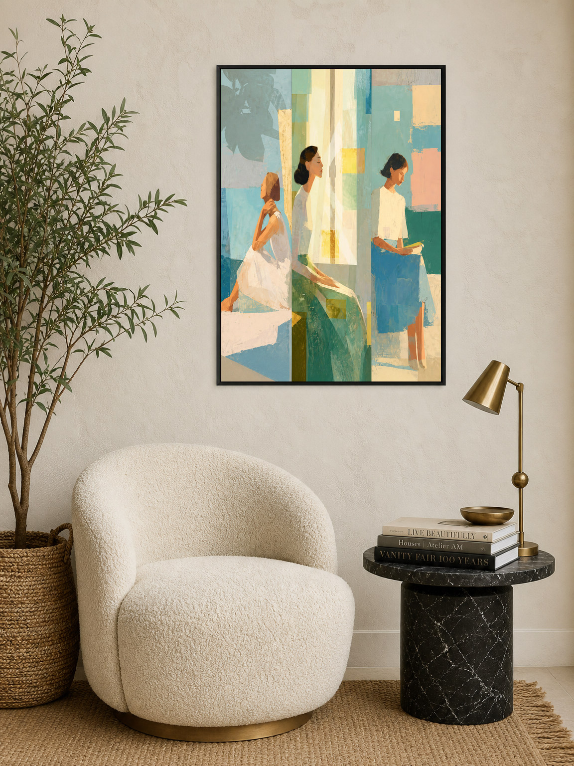 Modern Abstract Women Wall Art Print - black framed