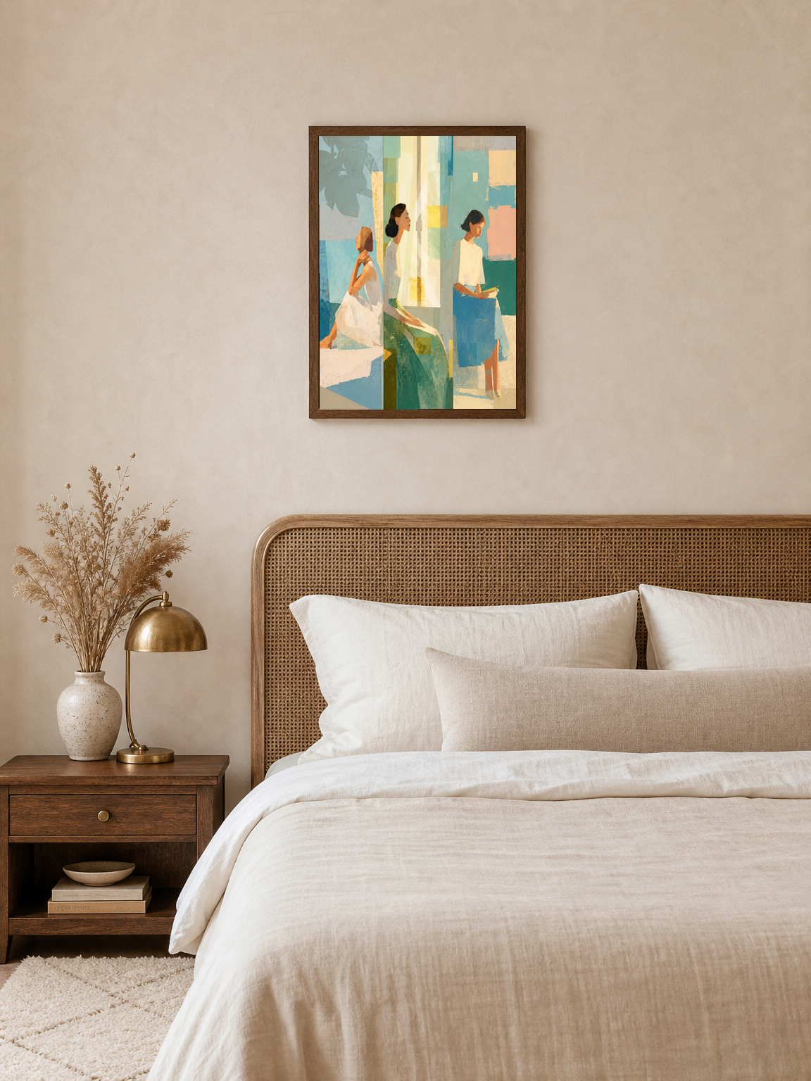 Modern Abstract Women Wall Art Print - dark wood framed