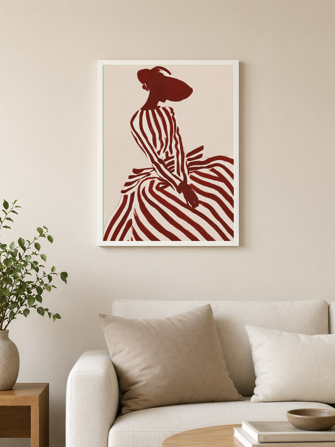 Striped Silhouette Fashion Wall Art Print - white framed