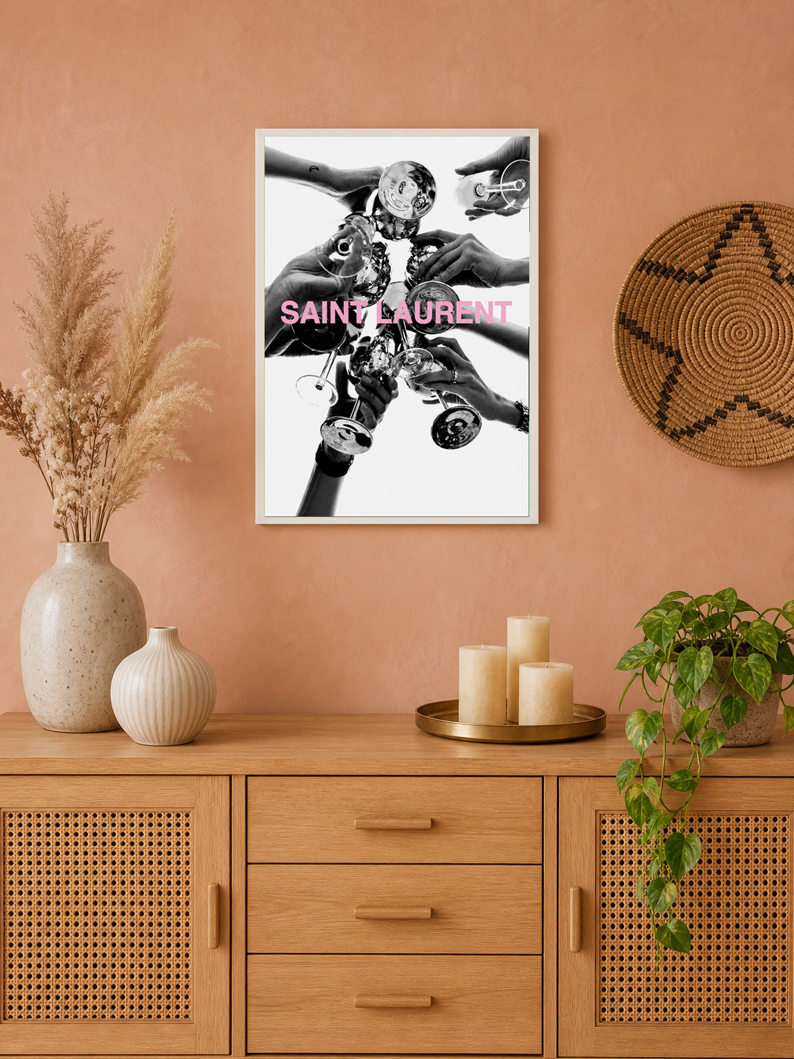 Saint Laurent Champagne Toast Wall Art Print - white framed