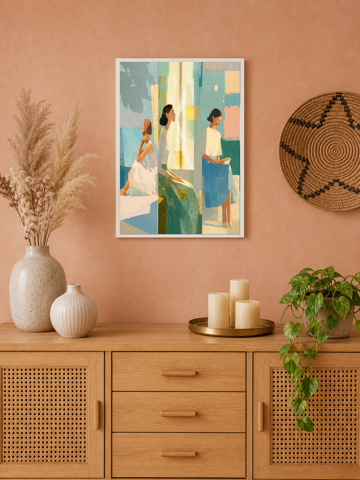 Modern Abstract Women Wall Art Print - white framed