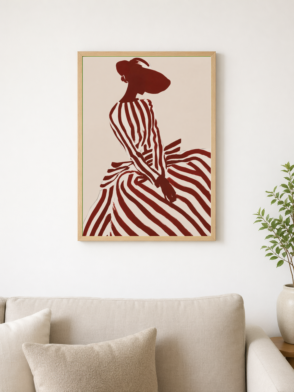 Striped Silhouette Fashion Wall Art Print - wood framed poster