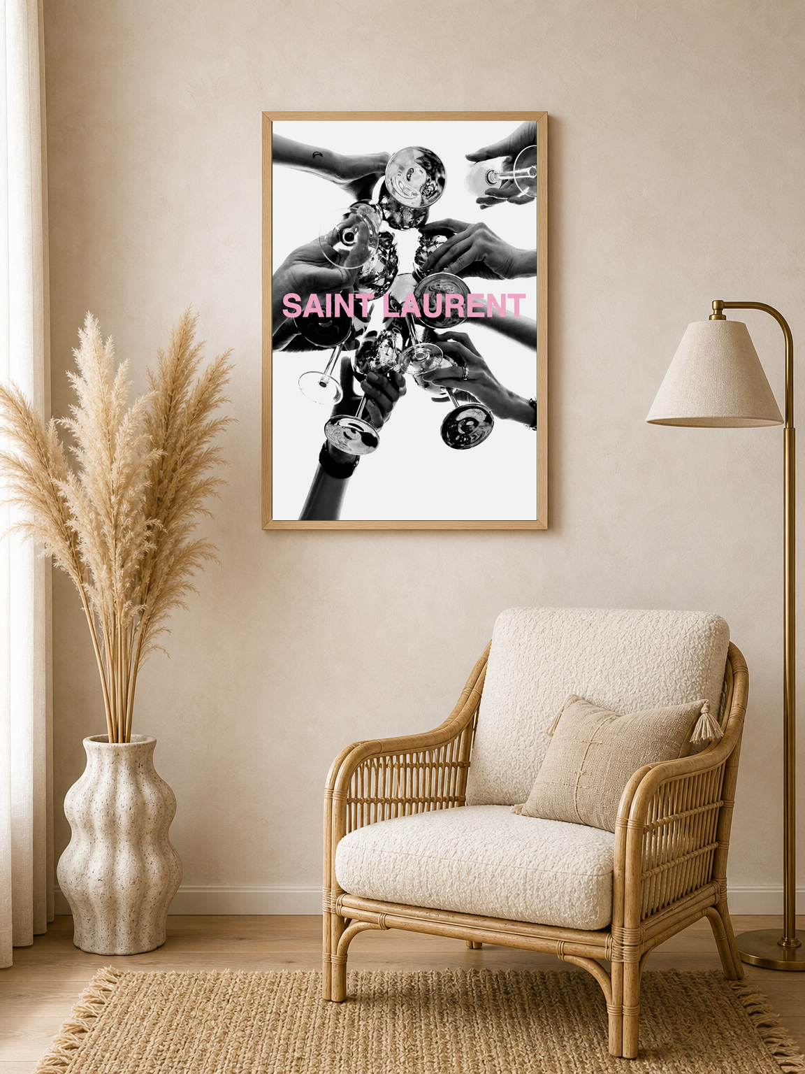 Saint Laurent Champagne Toast Wall Art Print - wood framed poster