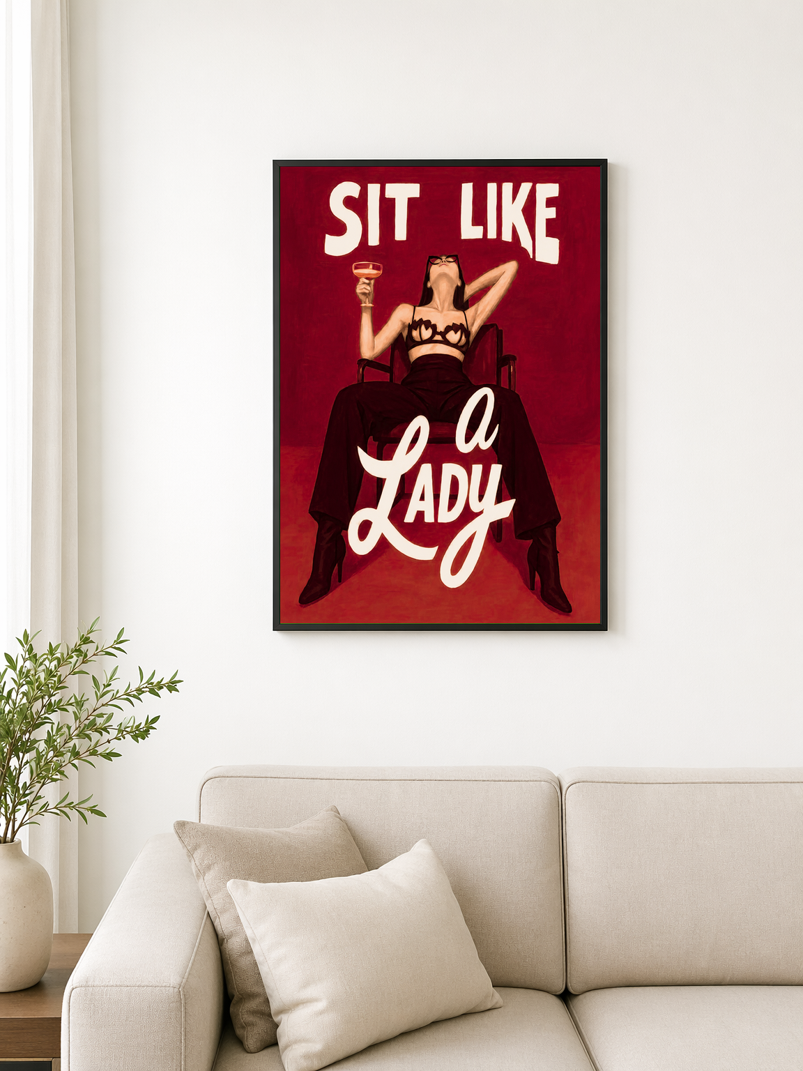 Sit Like a Lady Feminist Wall Art Print - black framed