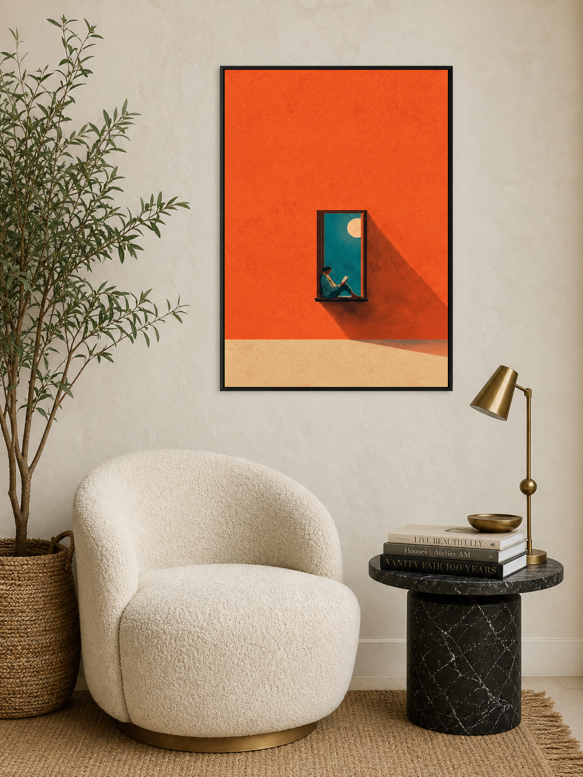 Minimalist Reader in Window Wall Art Print - black framed