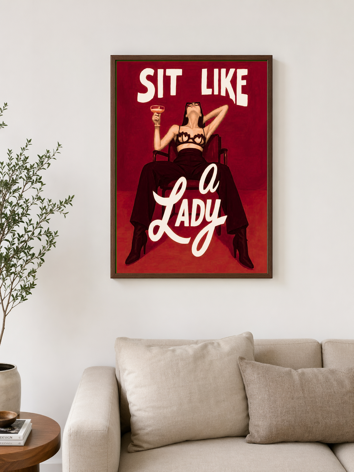Sit Like a Lady Feminist Wall Art Print - dark wood framed