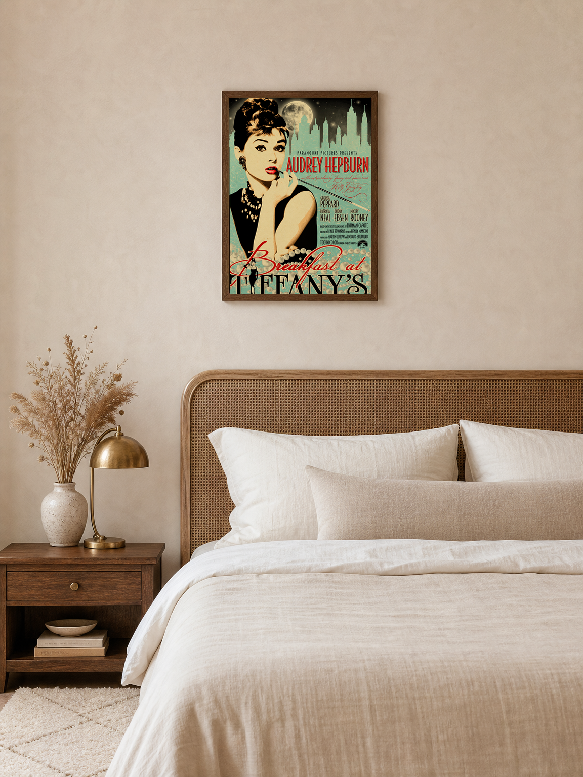 Breakfast at Tiffany's Vintage Wall Art Print - dark wood framed