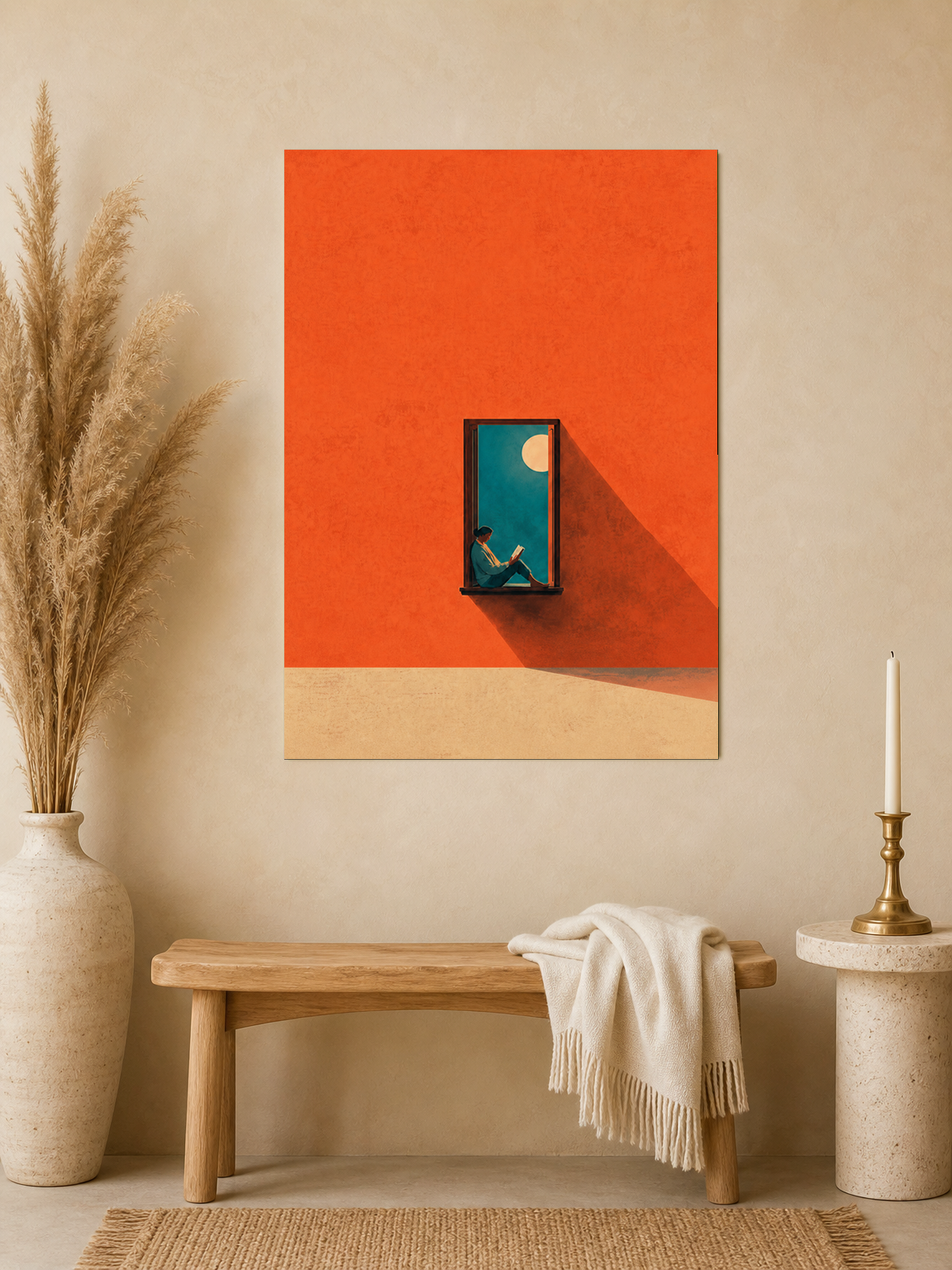 Minimalist Reader in Window Wall Art Print - unframed mockup