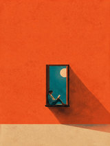 Minimalist Reader in Window Wall Art Print