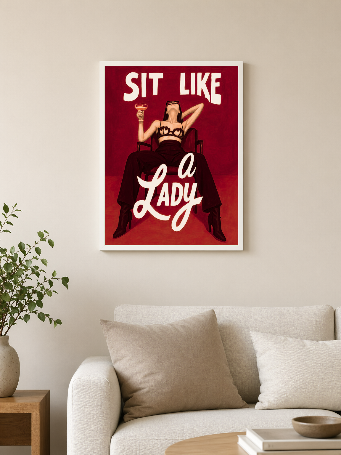 Sit Like a Lady Feminist Wall Art Print - white framed