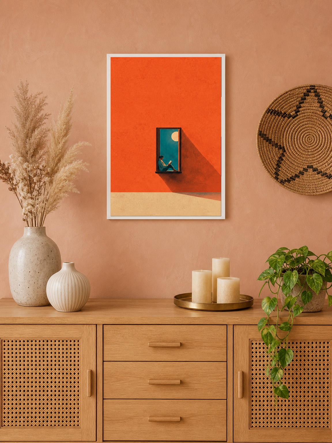 Minimalist Reader in Window Wall Art Print - white framed