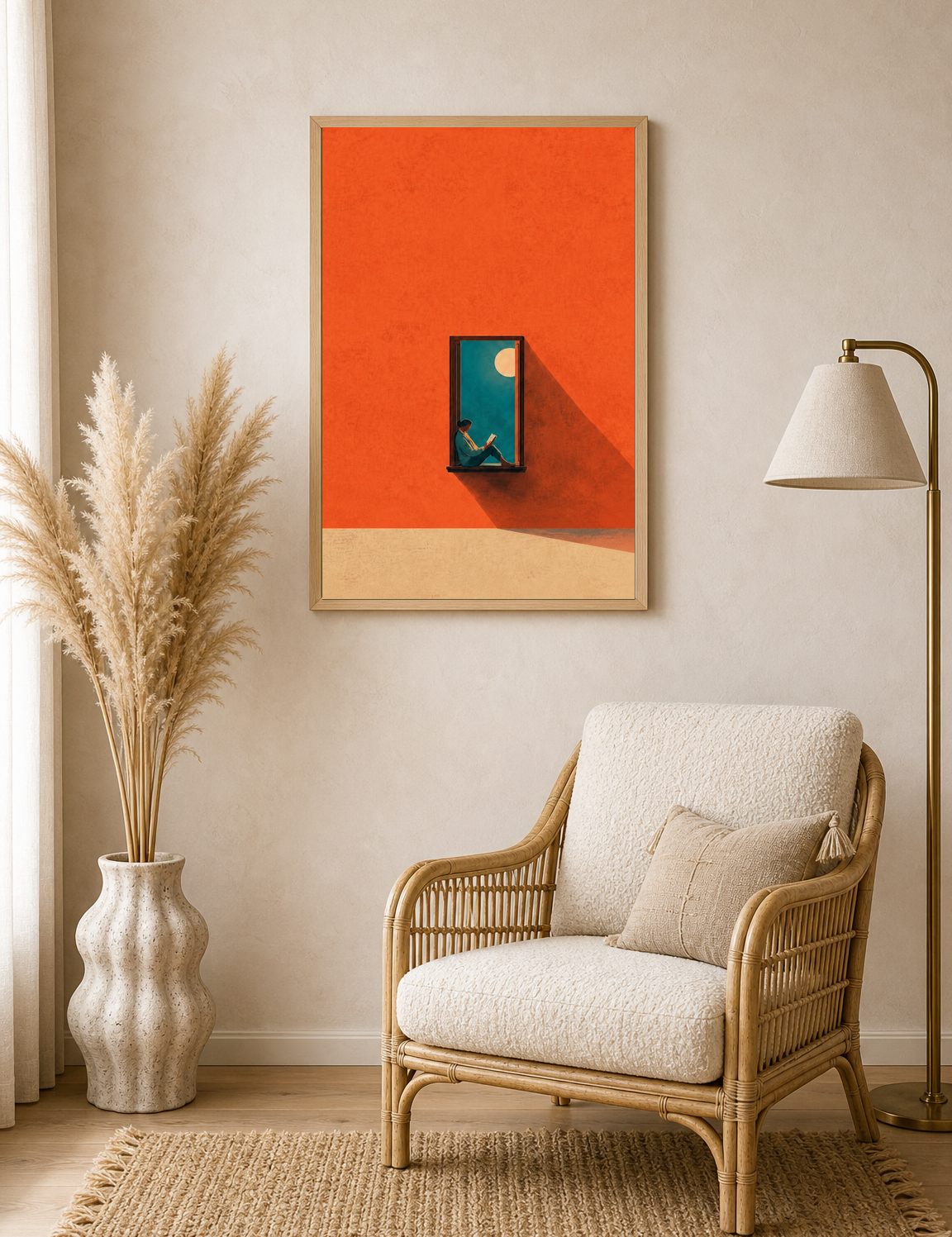 Minimalist Reader in Window Wall Art Print - wood framed poster