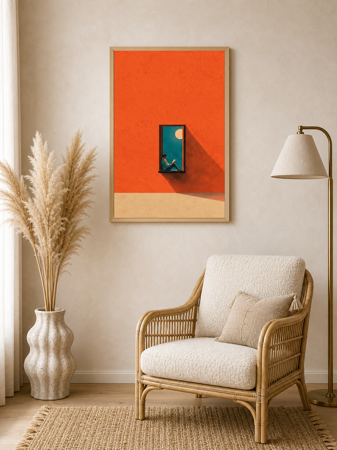 Minimalist Reader in Window Wall Art Print - wood framed poster