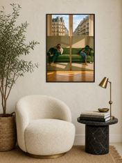 Paris Green Sofa Reading Wall Art Print - black framed