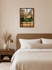 Paris Green Sofa Reading Wall Art Print - dark wood framed