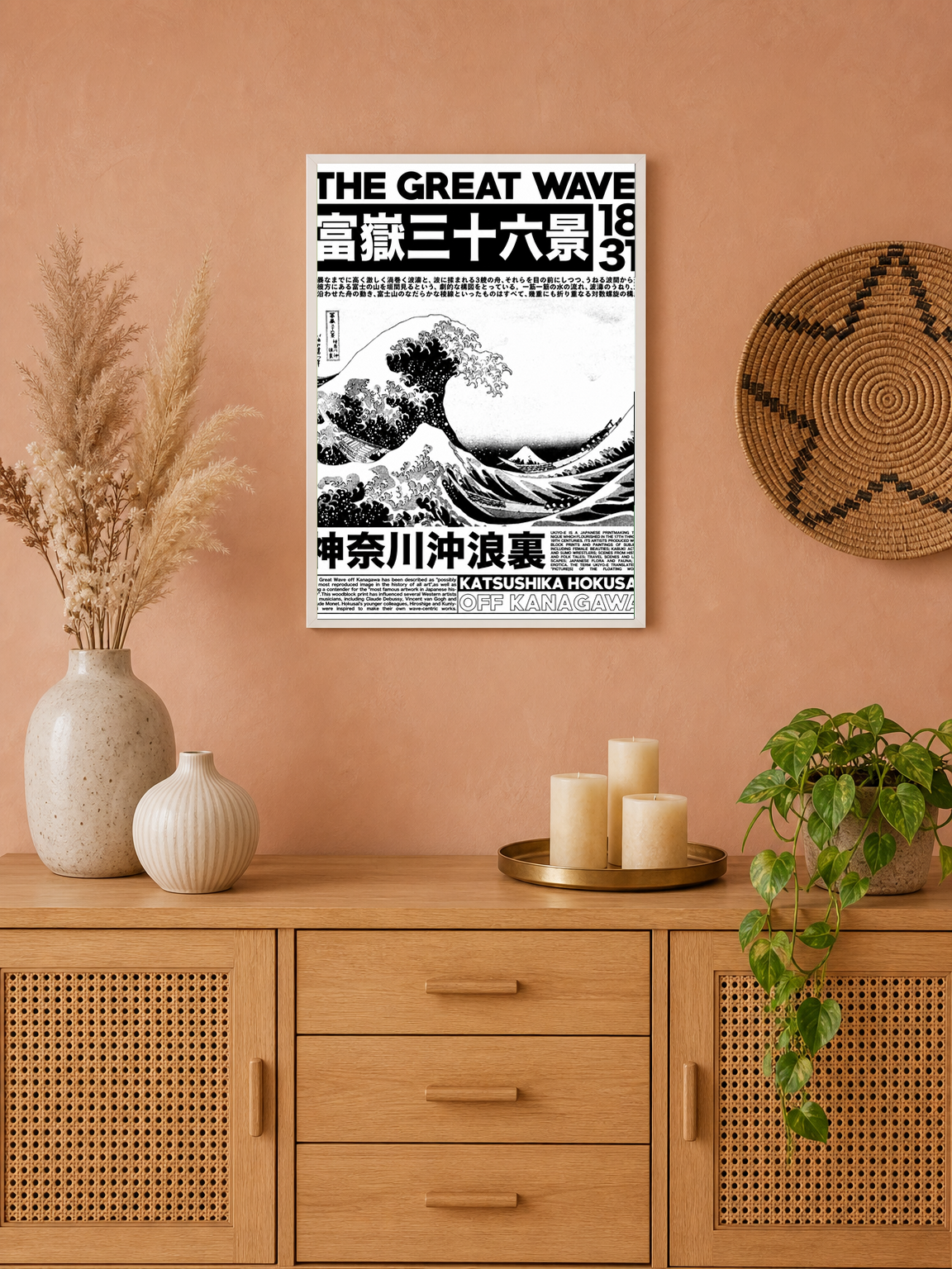 The Great Wave Wall Art Print by Hokusai - white framed