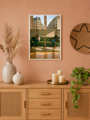 Paris Green Sofa Reading Wall Art Print - white framed