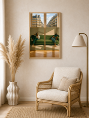 Paris Green Sofa Reading Wall Art Print - wood framed poster