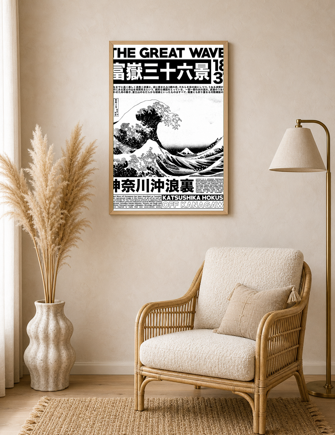 The Great Wave Wall Art Print by Hokusai - wood framed poster