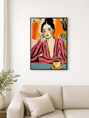 Pink Feminine Portrait Wall Art Print - black framed