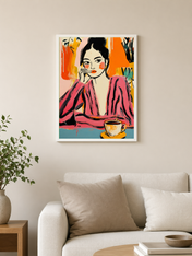 Pink Feminine Portrait Wall Art Print - white framed