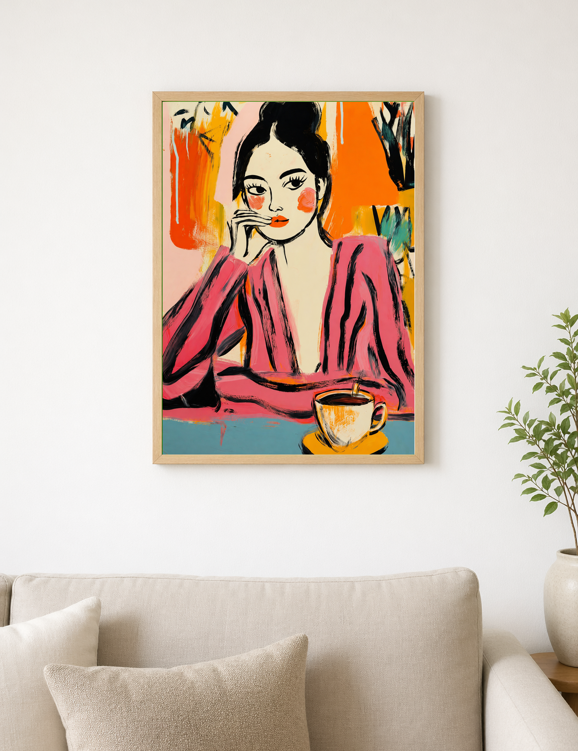 Pink Feminine Portrait Wall Art Print - wood framed poster