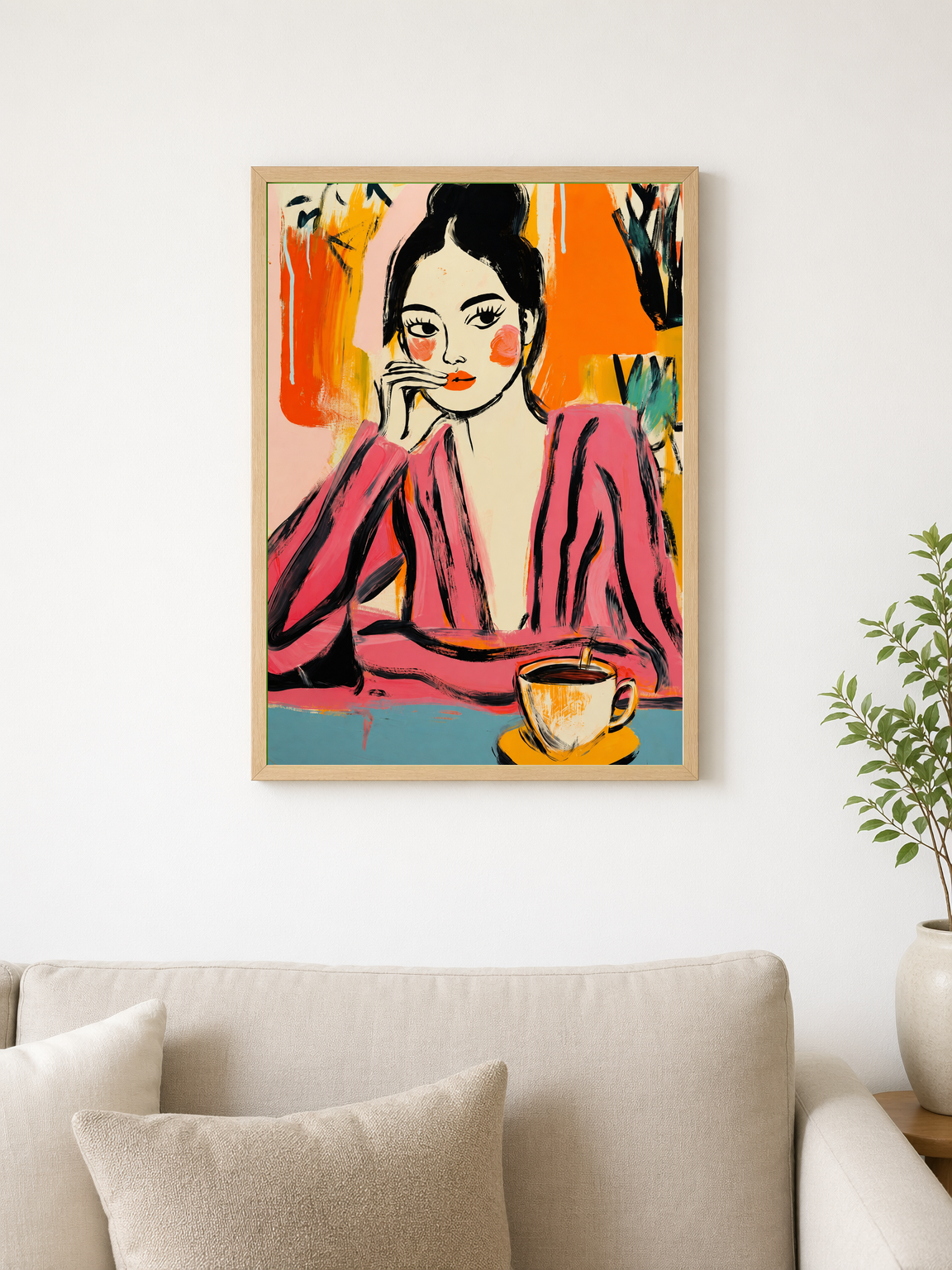 Pink Feminine Portrait Wall Art Print - wood framed poster