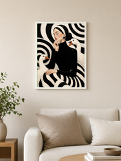 Black and White Woman with Geese Wall Art Print - white framed