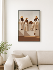 Minimalist Women in Hats Wall Art Print - black framed