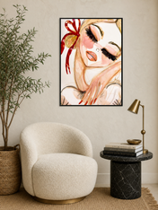Feminine Portrait Watercolor Wall Art Print - black framed