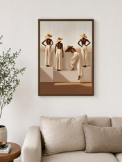 Minimalist Women in Hats Wall Art Print - dark wood framed