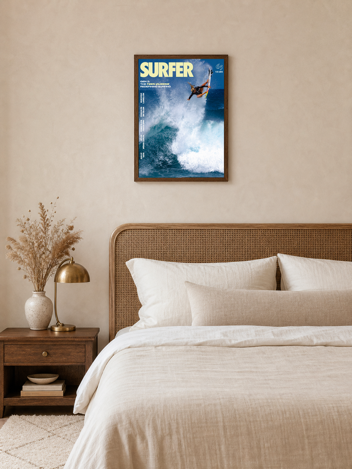 Surfer Magazine Cover Wall Art Print - dark wood framed