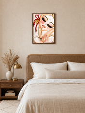 Feminine Portrait Watercolor Wall Art Print - dark wood framed