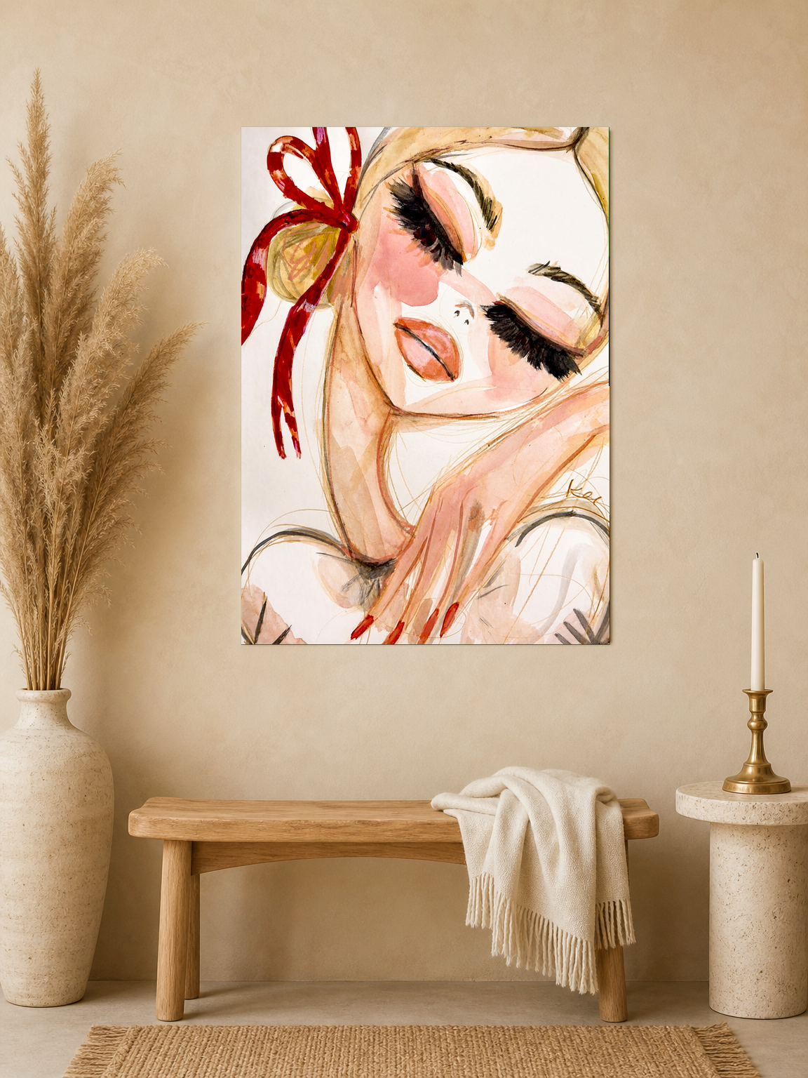 Feminine Portrait Watercolor Wall Art Print - unframed mockup