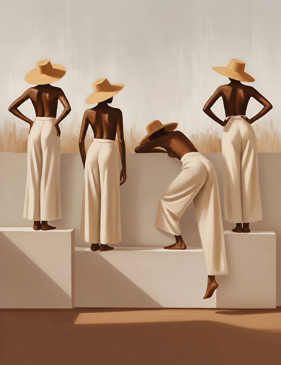 Minimalist Women in Hats Wall Art Print - unframed