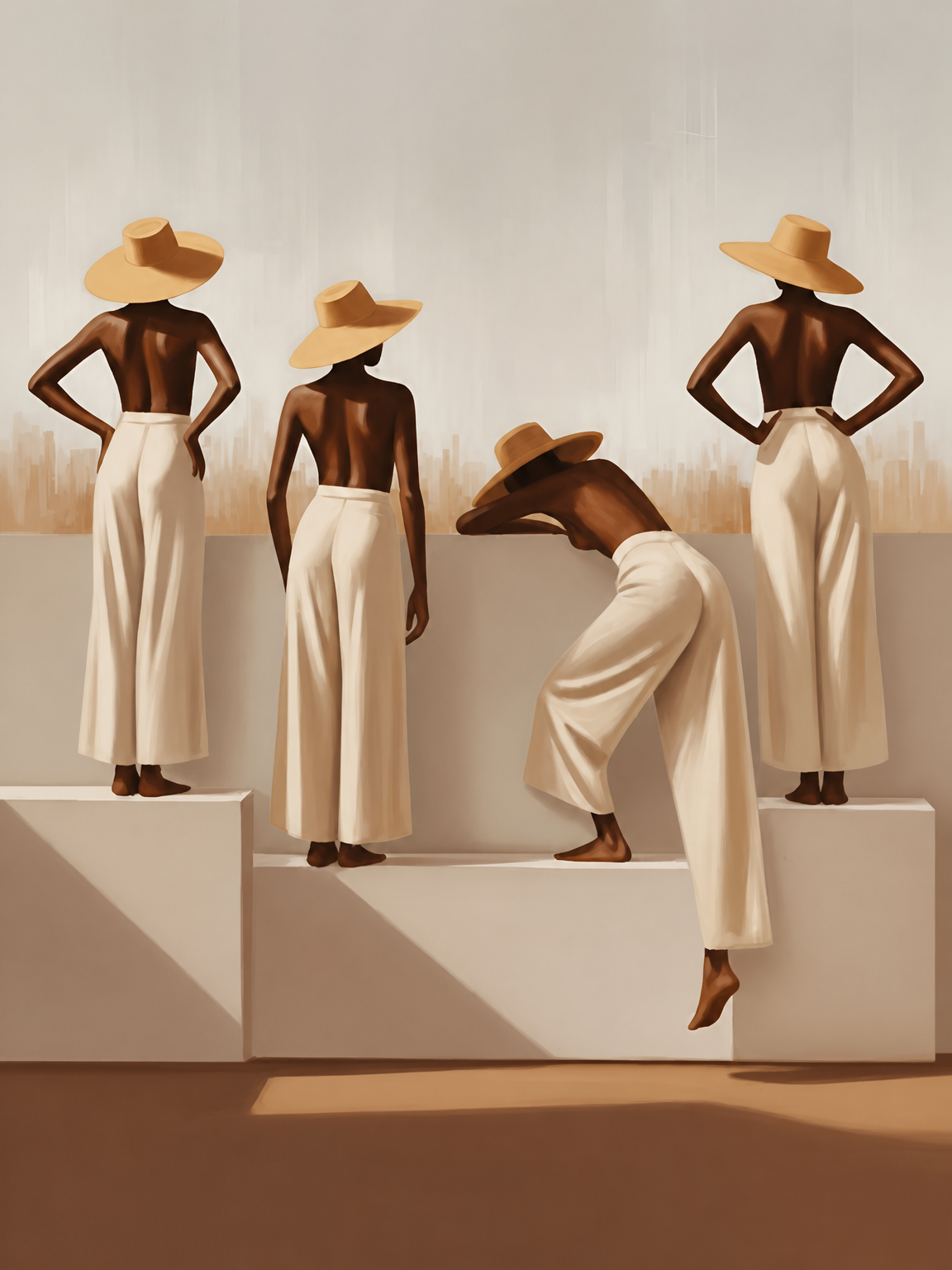 Minimalist Women in Hats Wall Art Print - unframed