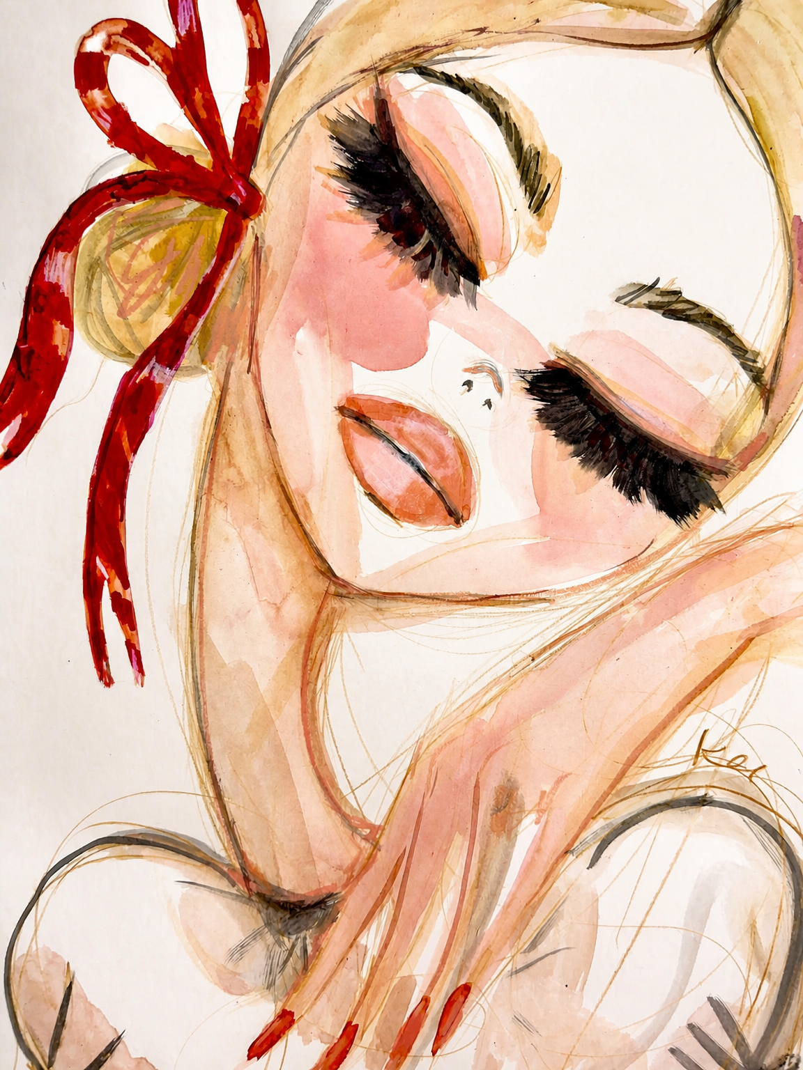 Feminine Portrait Watercolor Wall Art Print - unframed