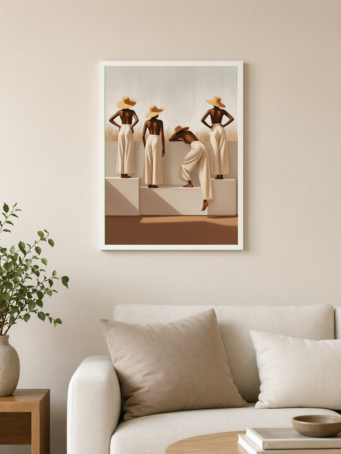Minimalist Women in Hats Wall Art Print - white framed