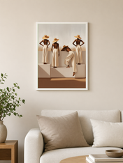 Minimalist Women in Hats Wall Art Print - white framed