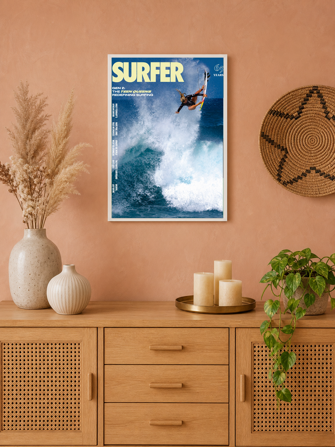 Surfer Magazine Cover Wall Art Print - white framed