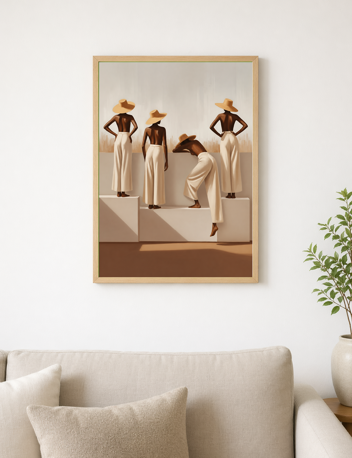 Minimalist Women in Hats Wall Art Print - wood framed poster