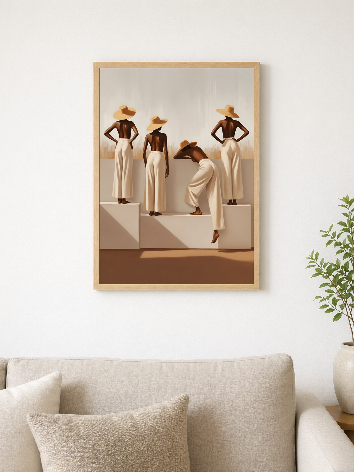 Minimalist Women in Hats Wall Art Print - wood framed poster