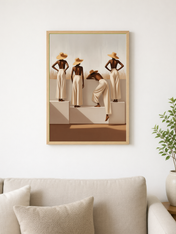 Minimalist Women in Hats Wall Art Print - wood framed poster