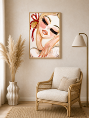 Feminine Portrait Watercolor Wall Art Print - wood framed poster