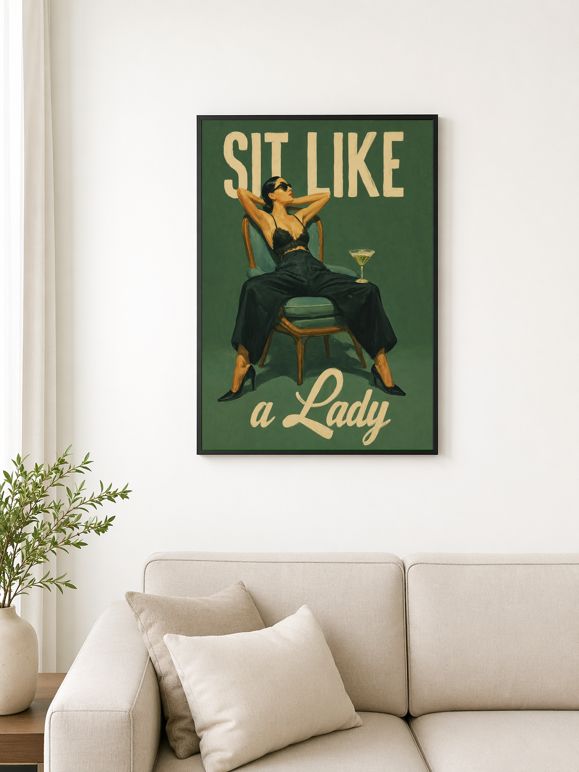 Sit Like a Lady Retro Wall Art Print - black framed