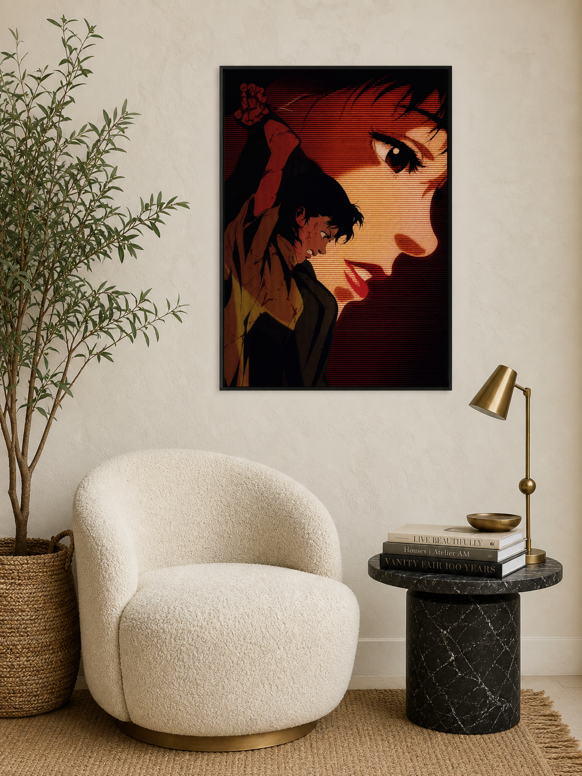Cinematic Anime Portrait Wall Art Print - black framed